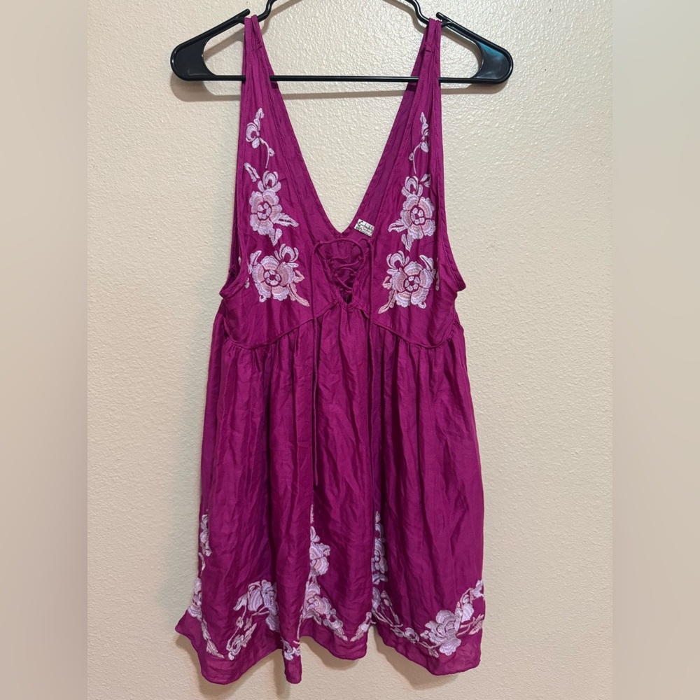 Free People Purple Asymmetrical Embellished Tank Top